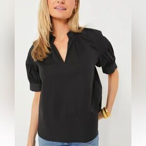 Tuckernuck Black V-Neck Puffed Sleeve Blouse (M) Ruthie Blouse